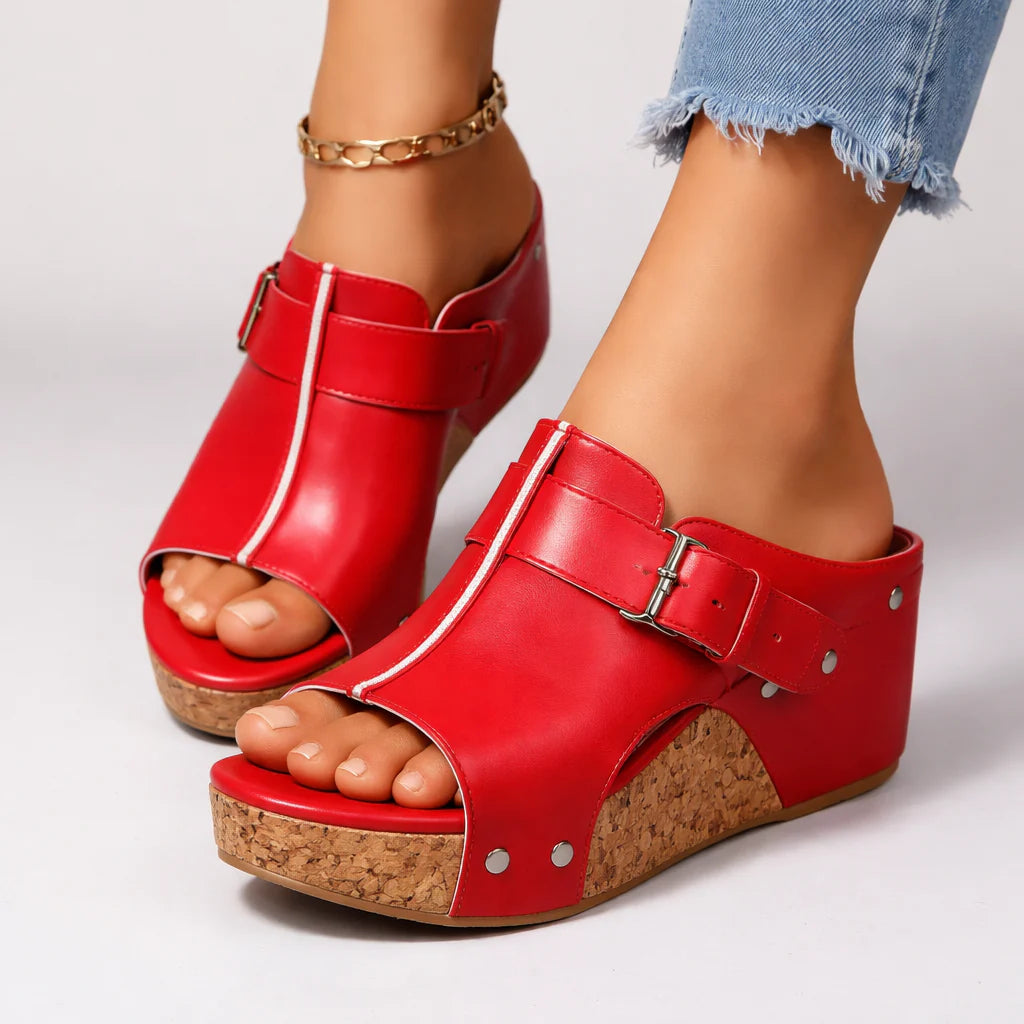 Sandales femme plateforme confort avec boucle style slip-on