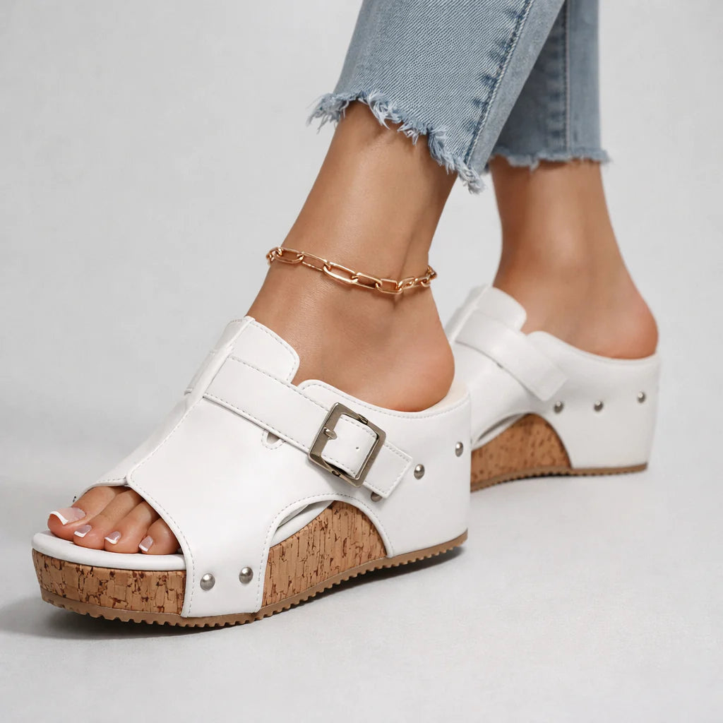Sandales femme plateforme confort avec boucle style slip-on