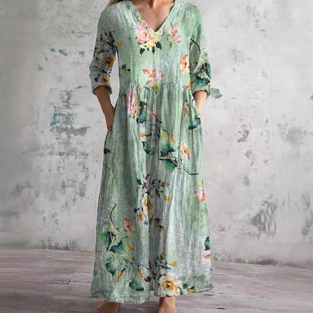 Robe Col V Manches Longues Femme | Maxi