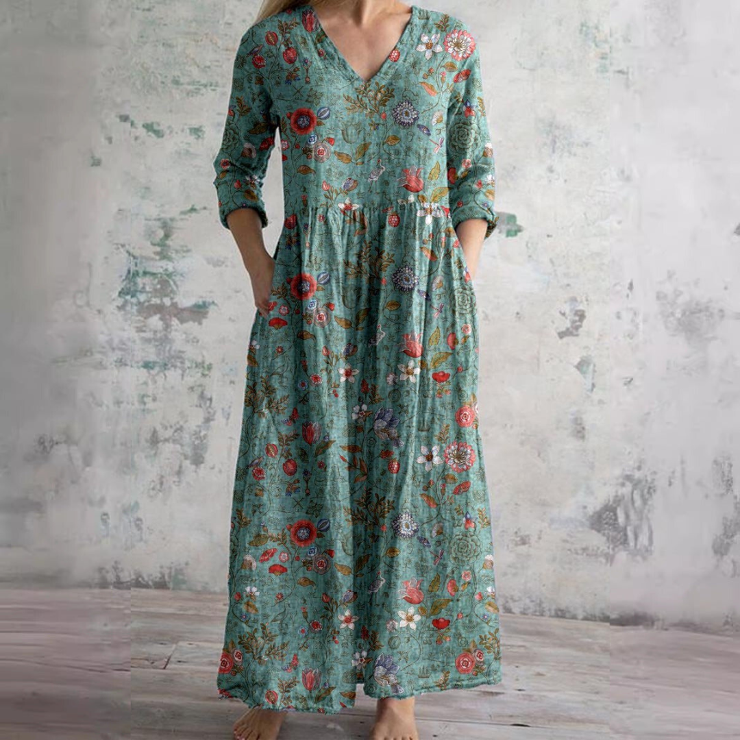 Robe Col V Manches Longues Femme | Maxi