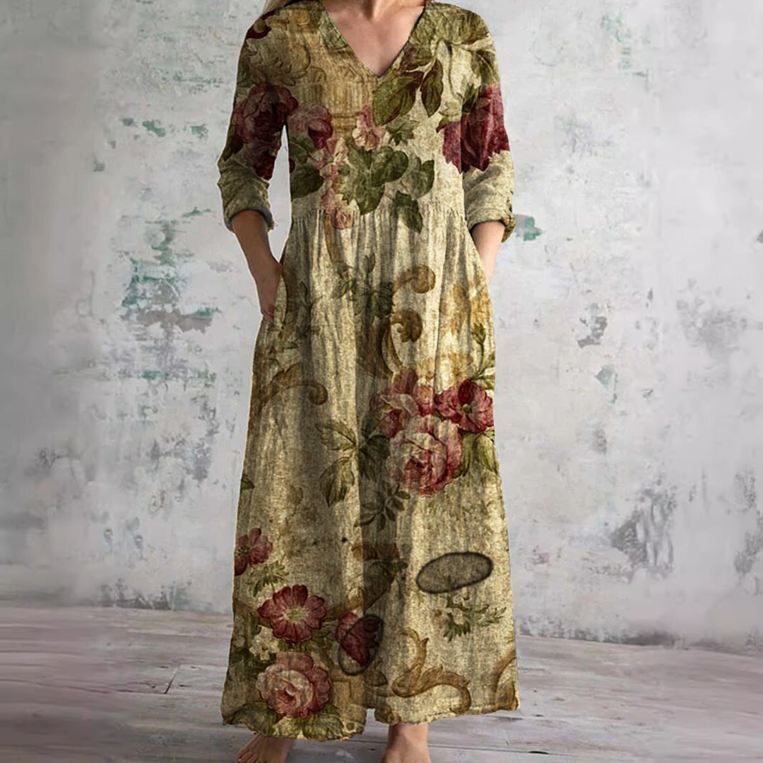Robe Col V Manches Longues Femme | Maxi