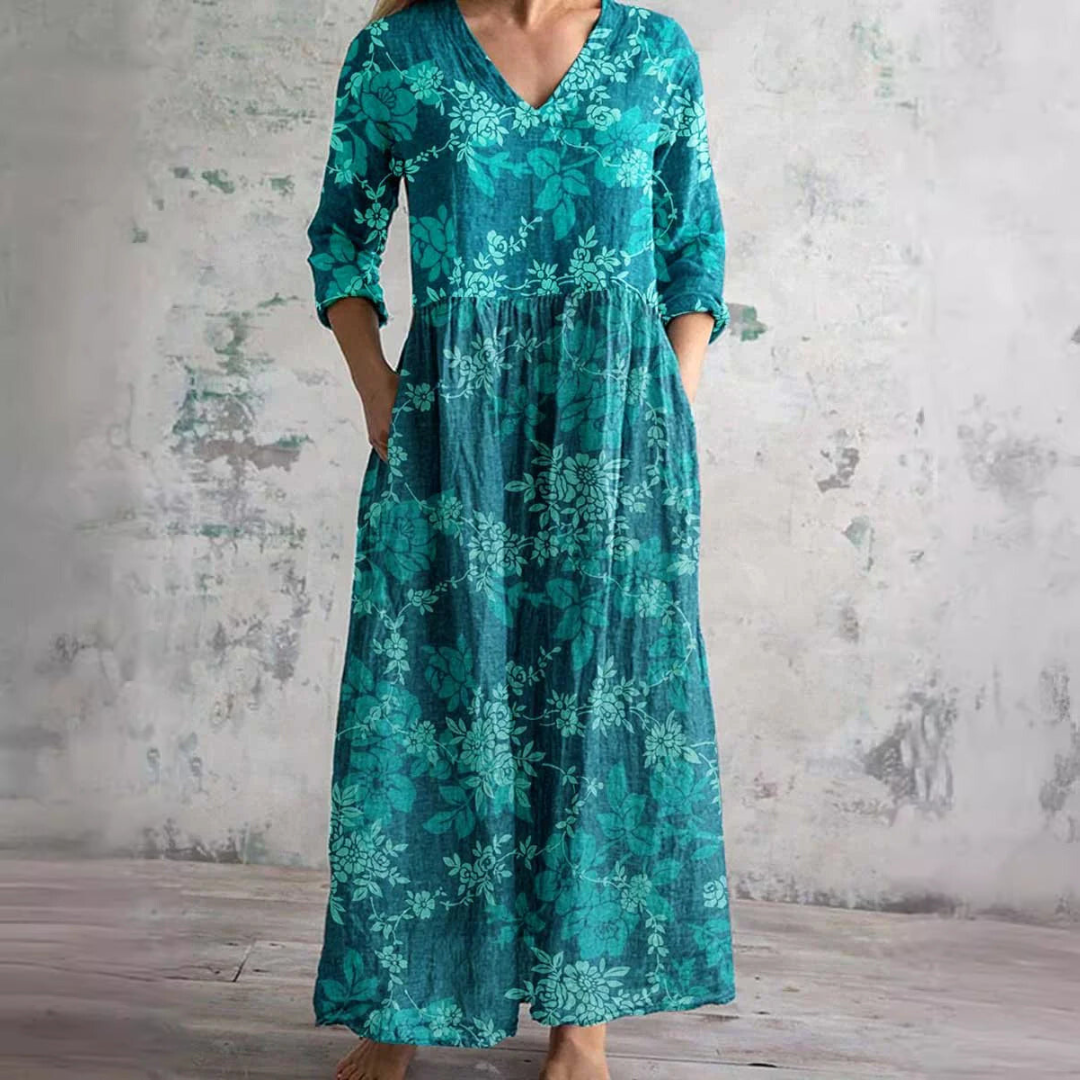 Robe Col V Manches Longues Femme | Maxi