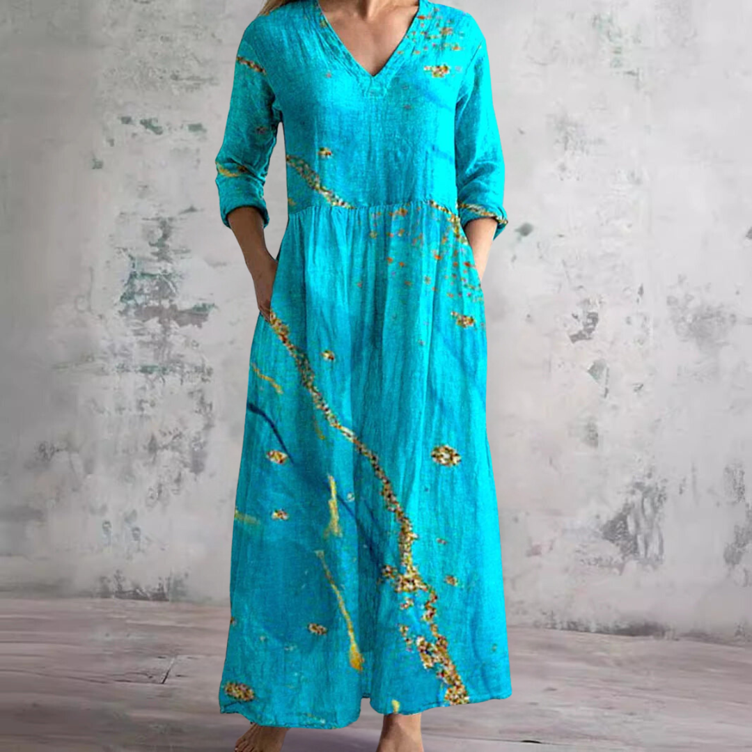 Robe Col V Manches Longues Femme | Maxi