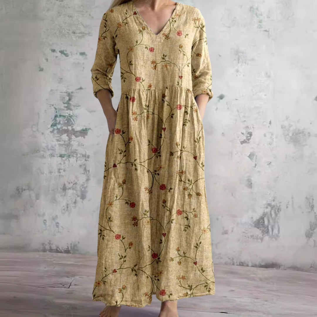 Robe Col V Manches Longues Femme | Maxi
