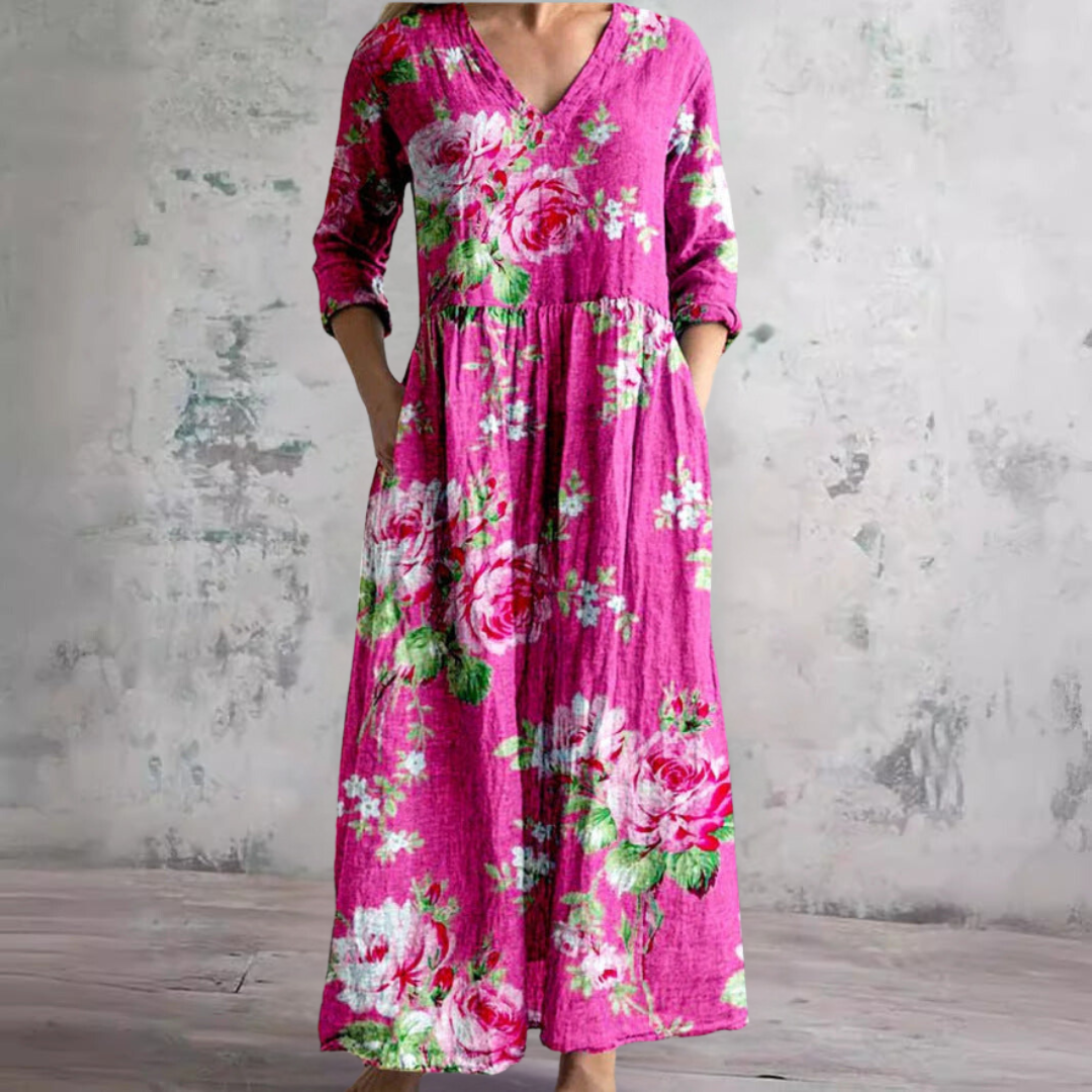 Robe Col V Manches Longues Femme | Maxi