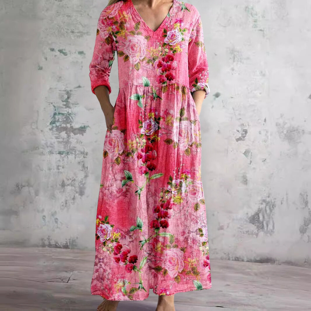 Robe Col V Manches Longues Femme | Maxi