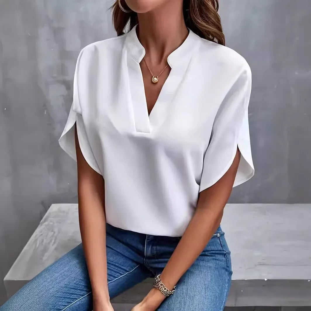 Haut col V femme | manches courtes
