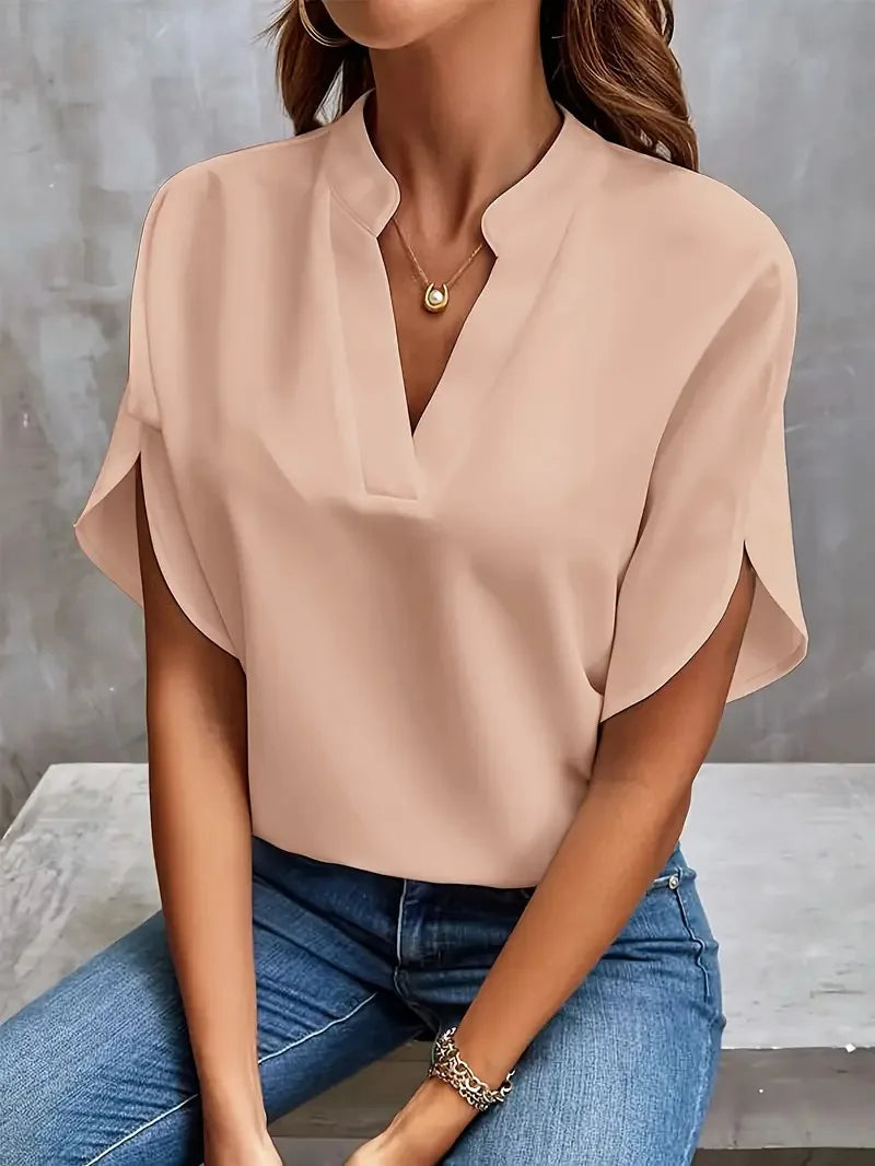 Haut col V femme | manches courtes