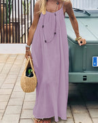 Robe longue femme dos nu à bretelles fines style fluide