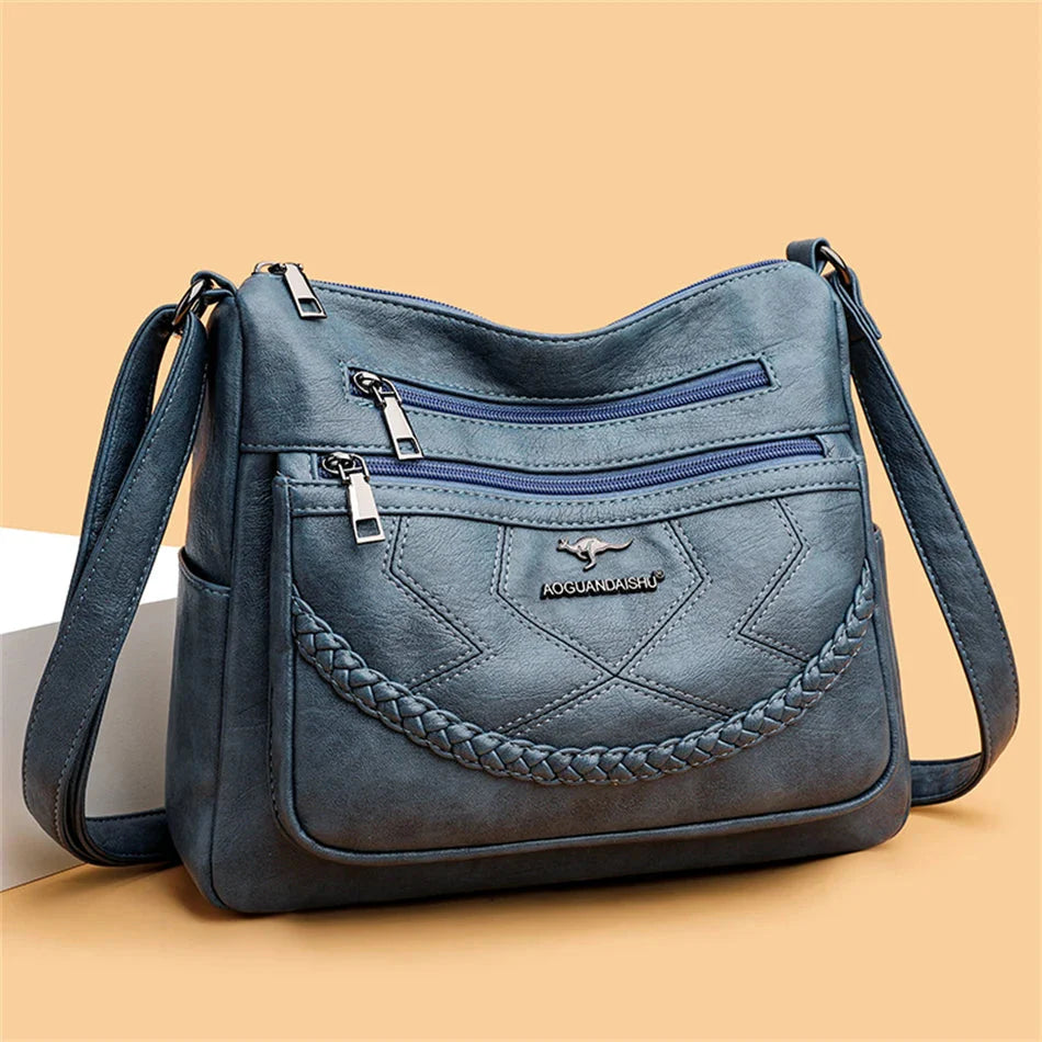 Sac bandoulière femme multi-poches avec fermeture éclair