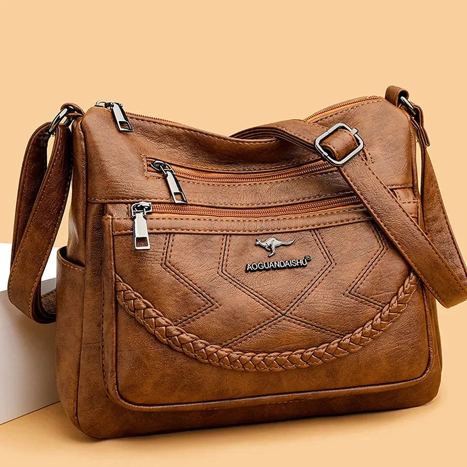 Sac bandoulière femme multi-poches avec fermeture éclair