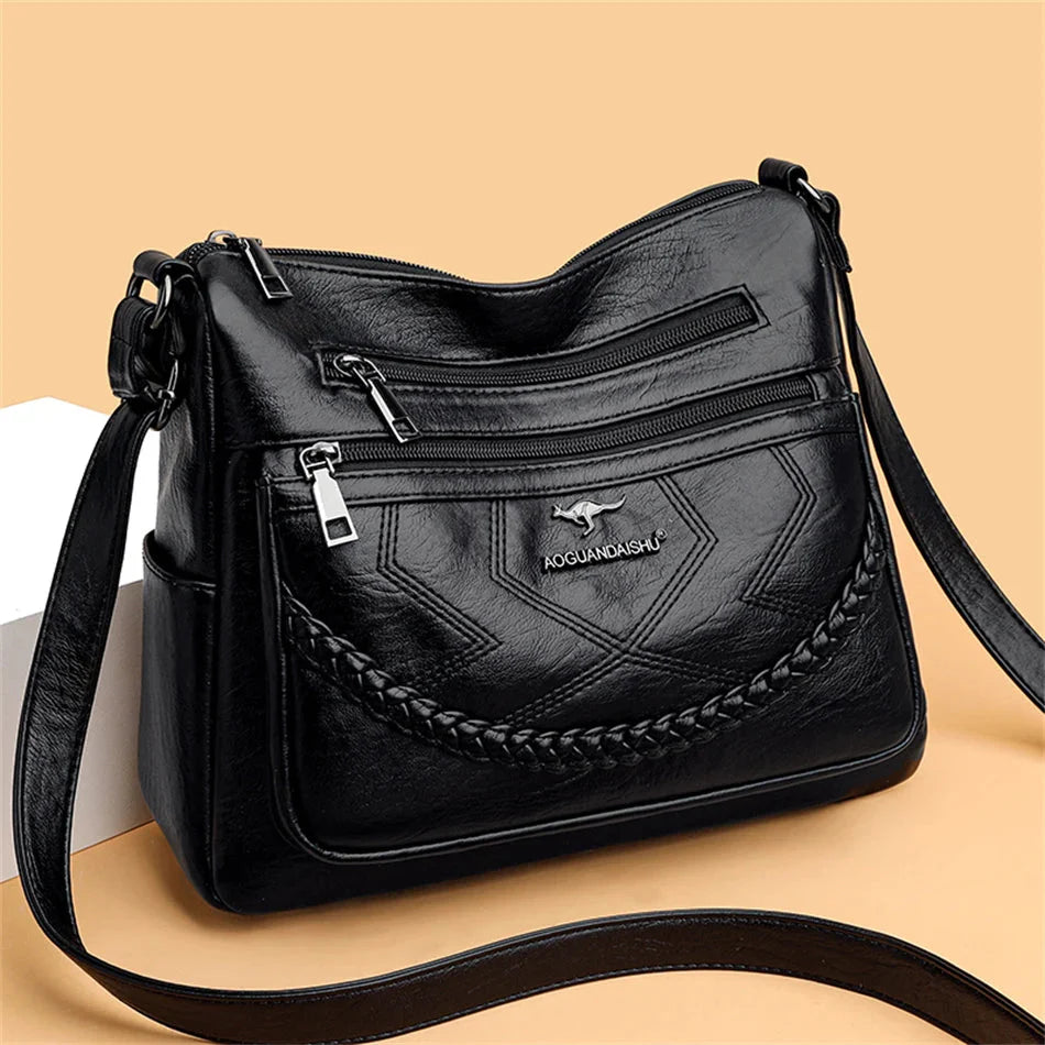 Sac bandoulière femme multi-poches avec fermeture éclair