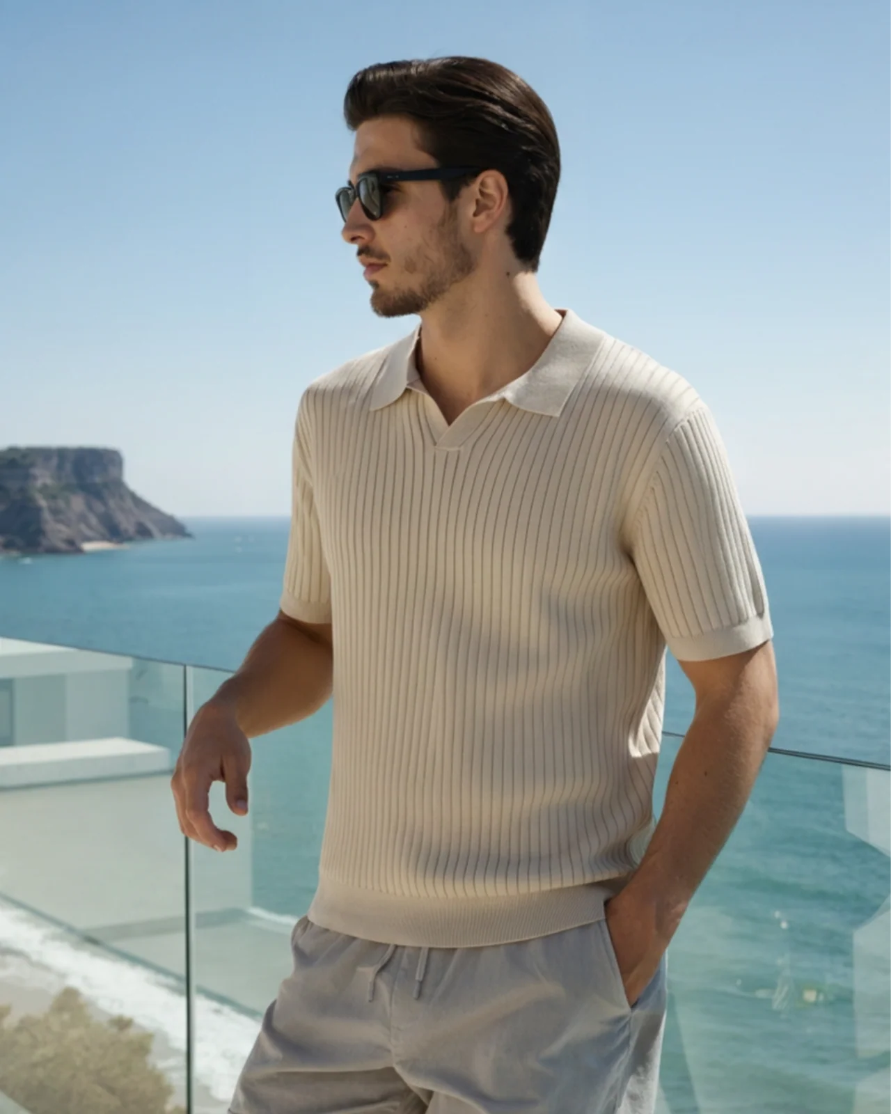 Polo homme maille côtelée coupe décontractée