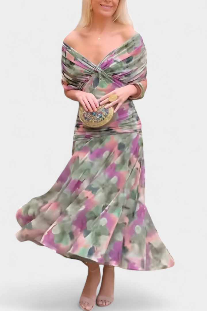 Robe de soirée épaules dénudées femme, vue d'ensemble de la jupe longue
