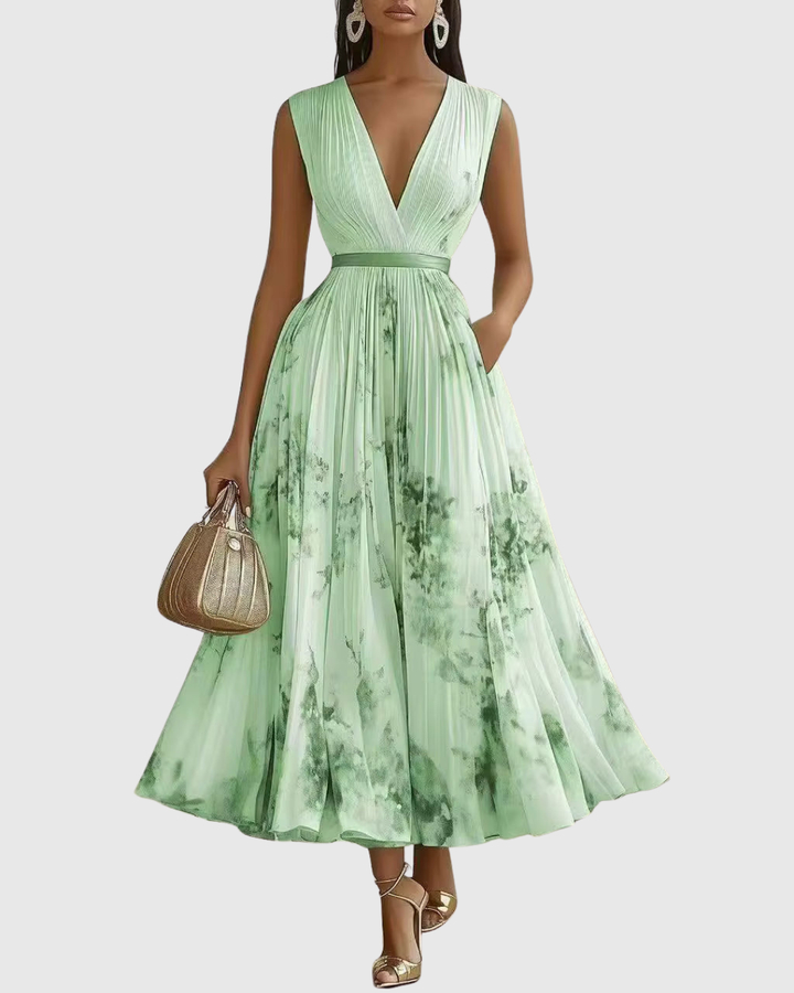 Robe midi florale femme rose avec taille nouée, vue de face