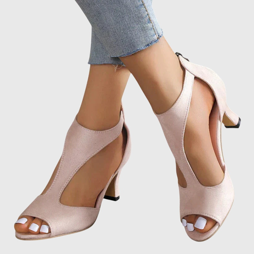 Sandale femme rose à découpes latérales et bout ouvert peep-toe, vue de face