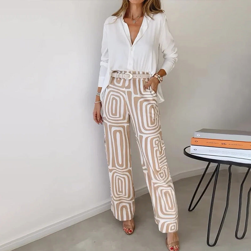 Pantalon Taille Haute Jambe Large Femme | Imprimé