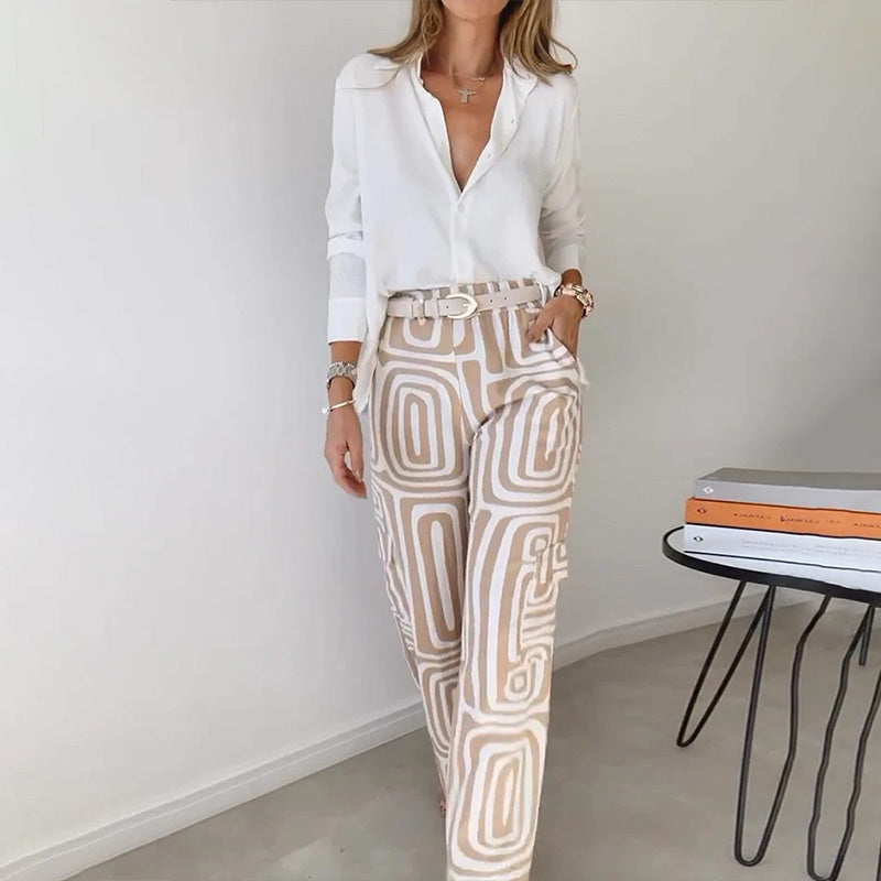 Pantalon Taille Haute Jambe Large Femme | Imprimé
