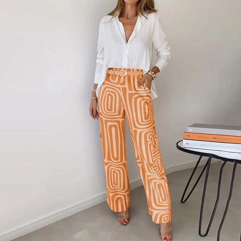 Pantalon Taille Haute Jambe Large Femme | Imprimé