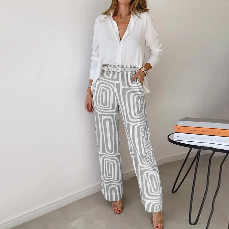 Pantalon Taille Haute Jambe Large Femme | Imprimé